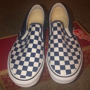 Vans Checkerboard Estate Blue Slip Ons